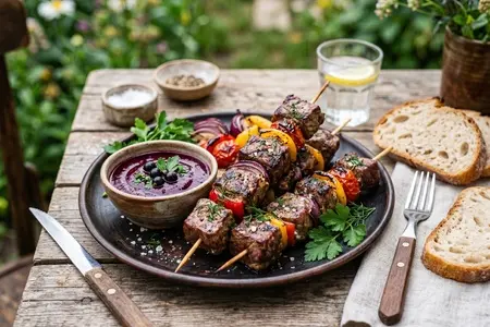 Шашлык из телятины с соусом из черной смородины: ярко, свежо, необычно