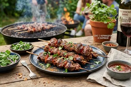 Шашлык из куриных желудков с паприкой и кориандром