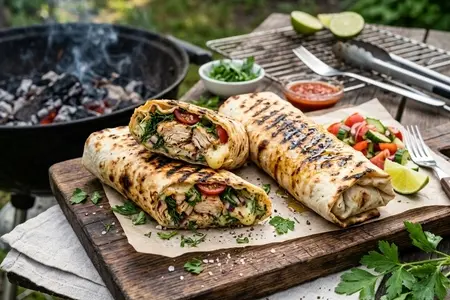 Лаваш на гриле с начинкой из курицы, зелени и сыра