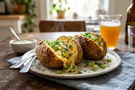 Печёная картошка с сыром и зелёным луком