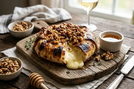 Камамбер, запечённый в лаваше с грецким орехом и медом