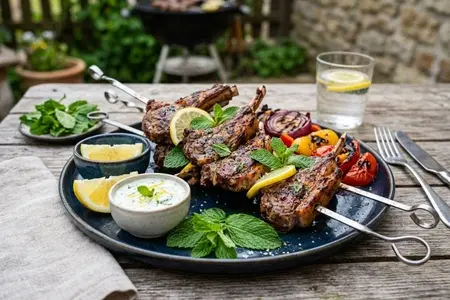 Шашлык из молодых бараньих ребрышек с мятой и лимоном