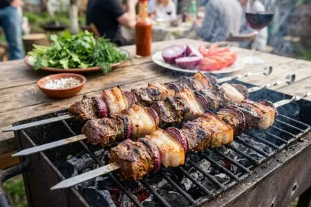 Шашлык из печени с толстым салом и луком - секрет мягкости и вкуса