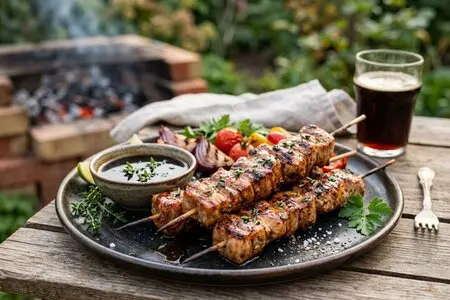 Шашлык из свинины с мёдом, бальзамическим уксусом и тимьяном
