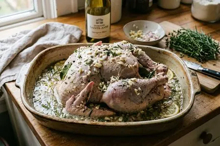Индейка в маринаде из белого вина, чеснока и шалота