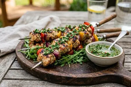 Шашлык из куриной грудки с соусом чимичурри