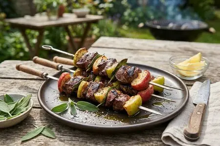 Шашлык из печени индейки с яблоками и шалфеем