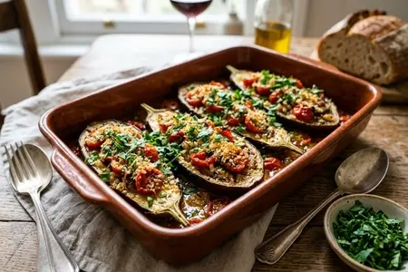 Запечённые баклажаны с томатами и петрушкой - вкус лета на тарелке
