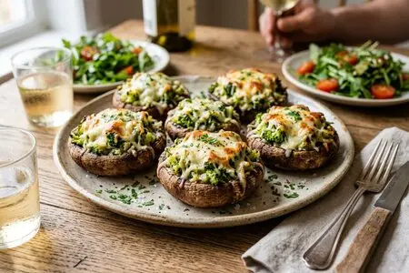 Фаршированные шампиньоны с брокколи и сыром - нежная закуска для праздника и будней
