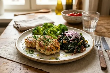 Куриные котлетки с брокколи и мангольдом