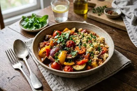 Тушёные овощи с кускусом и пряными травами