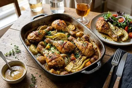 Запечённые куриные голени с фенхелем и медово-горчичным соусом