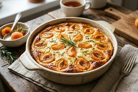 Творожная запеканка с абрикосами и розмарином