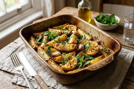 Картофель, запечённый с мятой, чесноком и лимоном