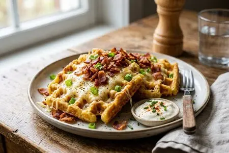 Картофельные вафли с тёртым сыром и хрустящим беконом
