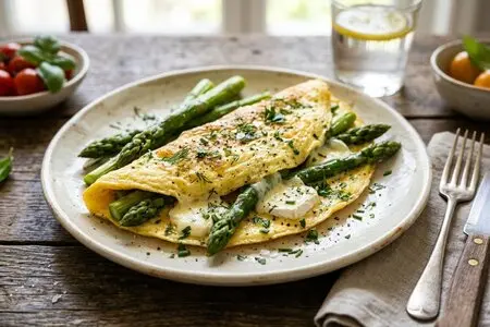 Омлет с зелёной спаржей и мягким сыром