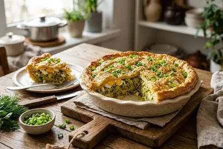 Пирог с молодой капустой, яйцом и зелёным луком