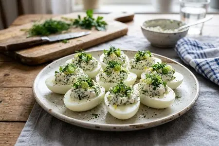 Фаршированные яйца с творожным сыром и свежей зеленью