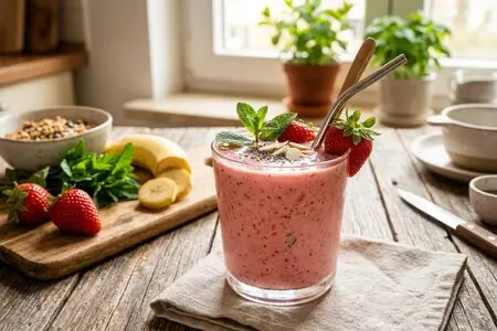Смузи из клубники, банана и свежей мяты