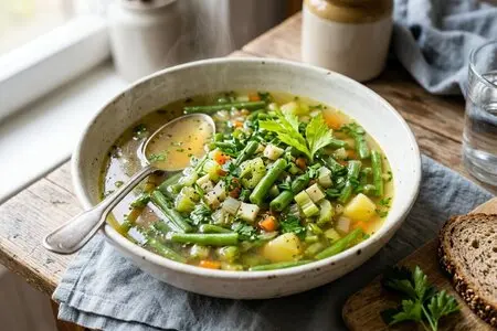 Овощной бульон с молодой фасолью, петрушкой и сельдереем
