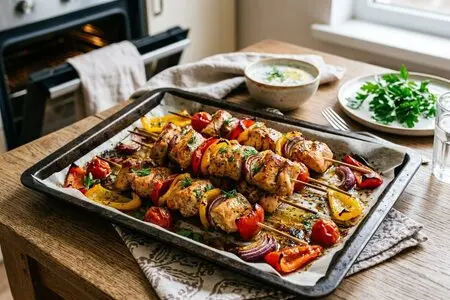 ПП-шашлык из индейки с овощами в духовке