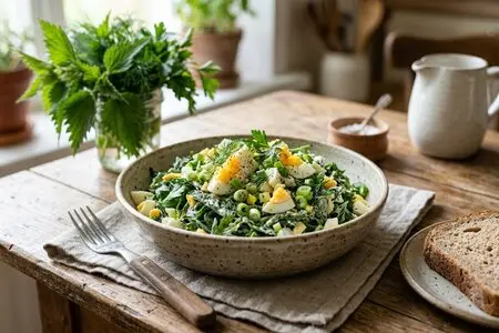 Салат из крапивы с яйцом и зелёным луком