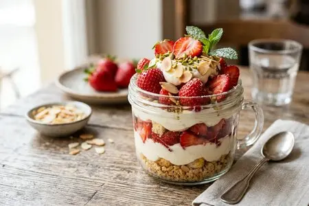Клубничный десерт с маскарпоне и миндалём - лёгкое лакомство мая