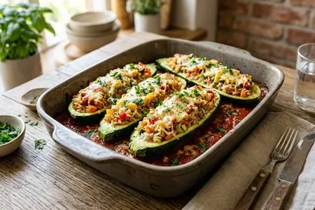 Кабачки, фаршированные рисом и овощами - лёгкий летний рецепт