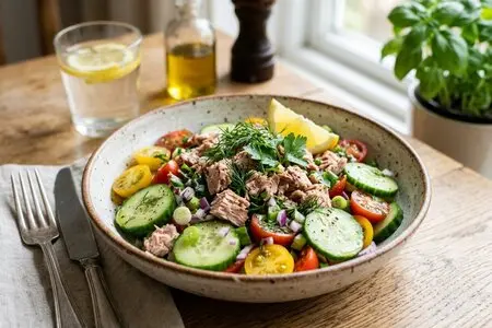 Салат "Майский" с тунцом и свежими огурцами - белковый весенний салат