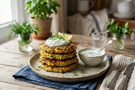 Оладьи из кабачков и моркови с йогуртовым соусом - ПП-ужин для всей семьи