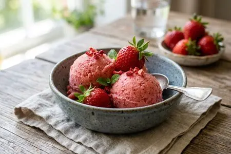 Ягодный сорбет из клубники без сахара - лёгкий домашний десерт