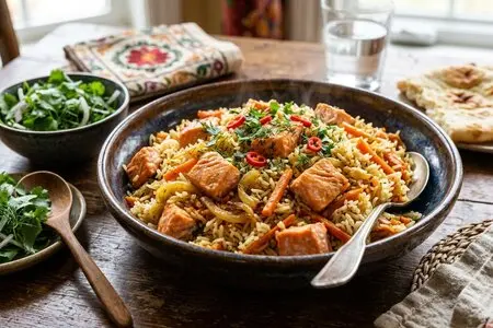 Плов из нерки с луком и морковью по-дальневосточному