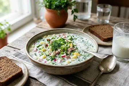 Окрошка: 6 вариантов - на квасе, кефире, сыворотке, с мясом, рыбой и вегетарианская