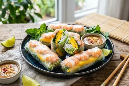 Роллы из рисовой бумаги с манго и креветками: без варки за 10 минут