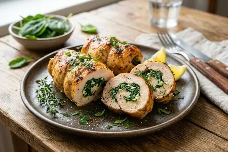 Куриные рулеты со шпинатом - диетический рецепт в духовке