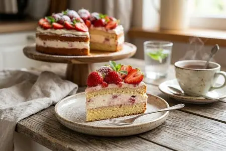 Нежный клубничный пирог с творожным кремом: весенний десерт без выпечки основы