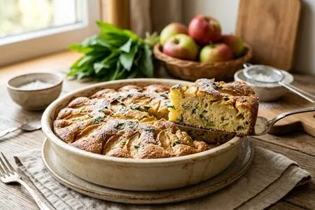 Несладкая шарлотка с яблоками и черемшой: оригинальная закуска с весенней зеленью