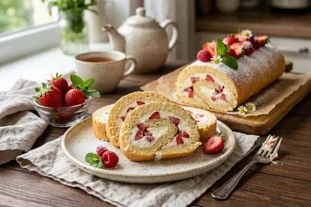 Бисквитный рулет с клубникой и маскарпоне: воздушный десерт для праздничного стола