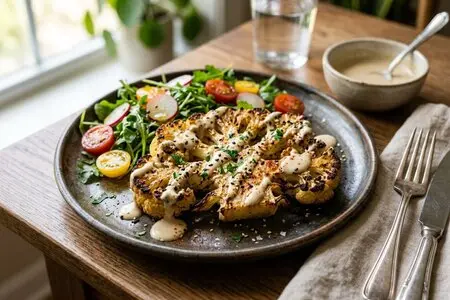 Стейк из цветной капусты с тахини-соусом: трендовая альтернатива мясу на гриле