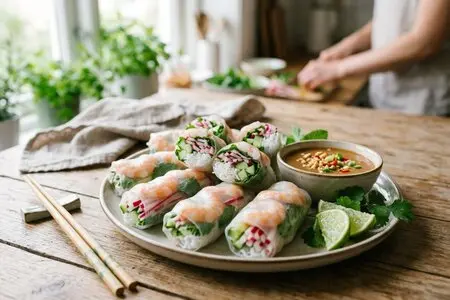 Спринг-роллы с редисом, огурцом и креветками - легкая закуска
