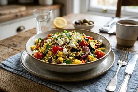 Кускус с овощами и фетой - средиземноморский ужин за 5 минут