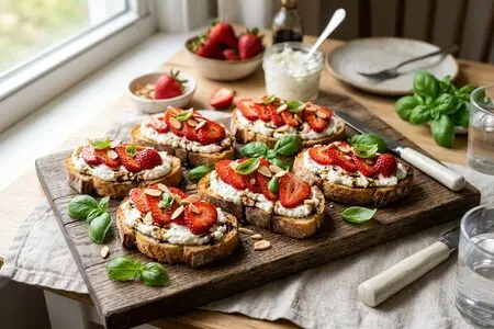 Брускетты с клубникой и рикоттой - сладкая закуска к чаю