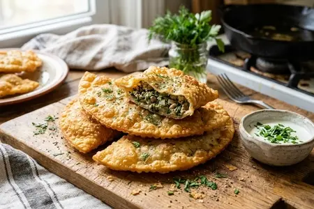 Чебуреки с фаршем из индейки и шпинатом - легкая версия для здорового питания