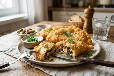 Чебуреки с курицей и грибами - сытный ужин за 30 минут