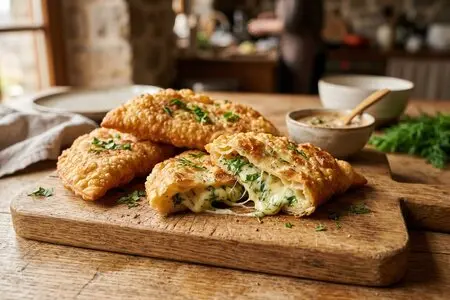 Чебуреки с сыром сулугуни и зеленью - тягучая начинка как в кафе
