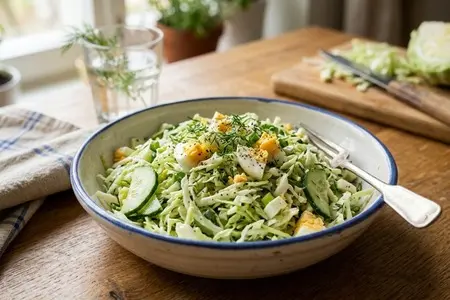 Салат из молодой капусты с огурцом и яйцом: тот самый вкус из советской столовой