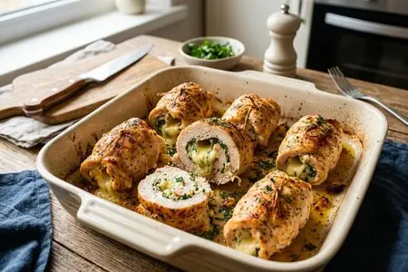 Куриные рулетики с сыром и зеленью в духовке: сочные внутри, с хрустящей корочкой снаружи