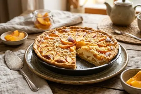Пирог с творогом и персиками: сочный, нежный и готовится из простых продуктов
