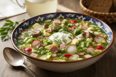 Окрошка с мясом: лучшие рецепты, пропорции, заправки и лайфхаки