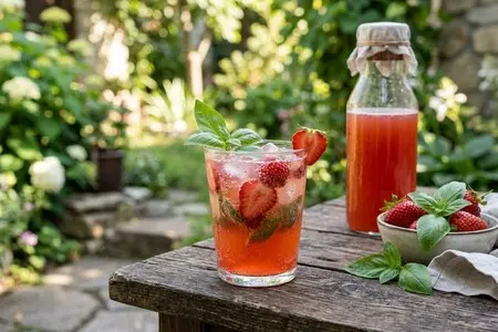 Квас из клубники с базиликом: розовый, ароматный и с неожиданным пряным послевкусием